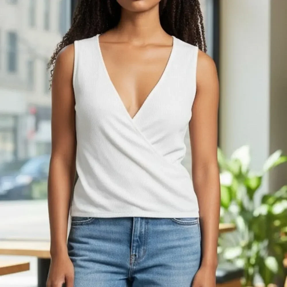 J. Crew Sleeveless Ruched Wrap Stretch Tank Top Vintage Soft Ribbed XL White